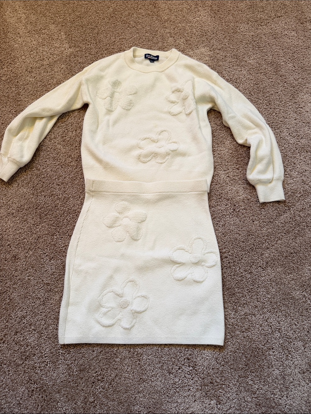Freshman Cream Floral Knit Long Sleeve Dress